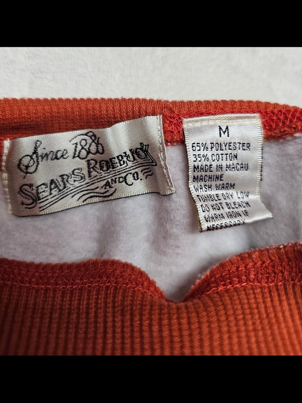 ✨Vintage Sears Roebuck & Co Orange/White Striped Mock Neck Sweatshirt Size M✨